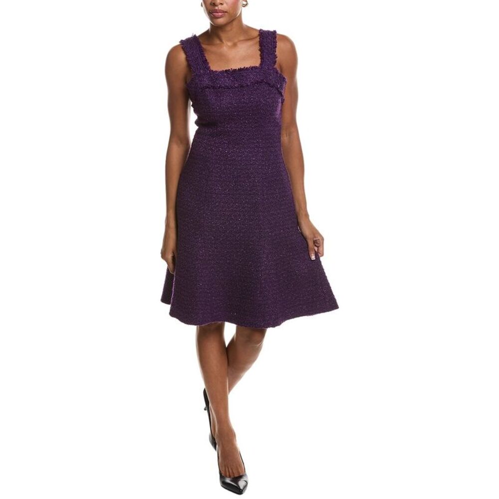 St. John Womens Wool-Blend Tweed Midi Dress, Purple